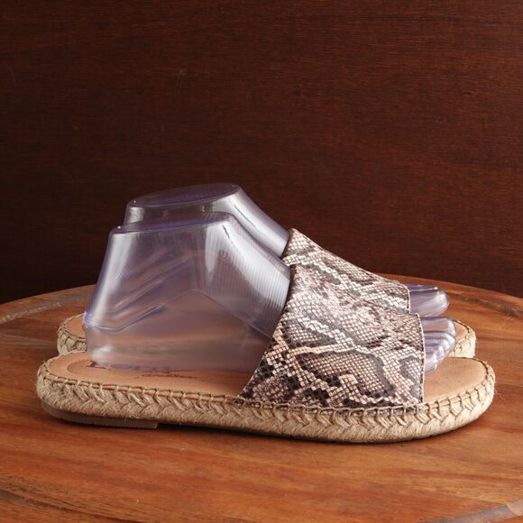 Born Sandals Womens SZ 9M Beige BLK Snake Print Leather Slide Espadrille Shoes - Picture 2 of 11